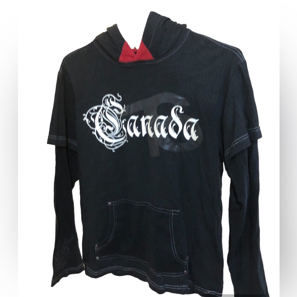 Vintage 2005 HBC Canada double sleeve thin hoodie Boys 10/12 front pocket